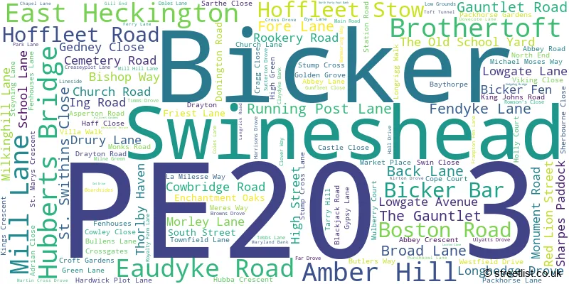 A word cloud for the PE20 3 postcode